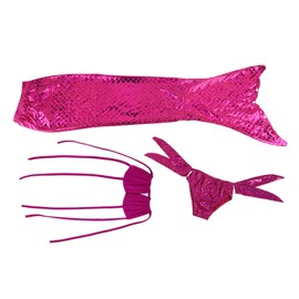 Girls 3pcs Swimwear Top Panties Mermaid Tail Swiming Costume Monofin Flippers Swimsuit (110)