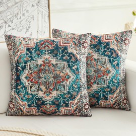 Ebroie Boho Throw Pillow Covers 20x20 inch Set of 2,Boho Vintage Carpet Pattern Antique Ethnic Decor Double Sided Pattern Cushion Cover Soft Pillow Case Living Sofa Room Bed Square Pillow Cover