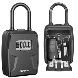 Puroma Large Key Lockbox with Hook, Resettable Combination Code Lock Box, Waterproof Security Wall Mount Lock Box with Shackle for Outdoor, Home, Door Handle Apartment Key Storage (1 Pack, Black)
