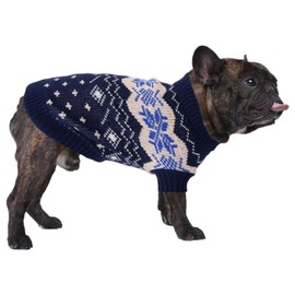 Jecikelon Snow Small Dog Sweater Knit Turtleneck Christmas Puppy Clothes Knitwear Soft Warm Pullover Pet Outfits for Small Dogs Cats suéter para Perros (Large, Navy)