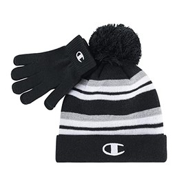 Champion Kids' Glove & Beanie Set, Black/Grey, Youth Size