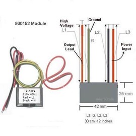 Negative ion Generator High Density Output 7.5Kv, Input (12VDC), HVAC Module Only
