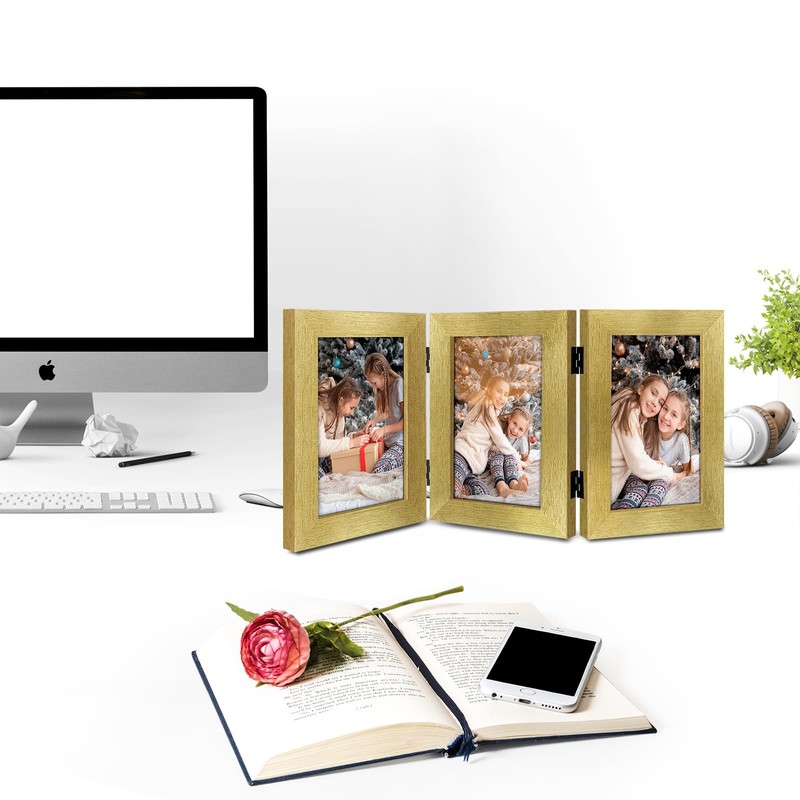 Frametory 5x7 Triple Picture Frames, Trifold Photos Frame Collage, Hinged