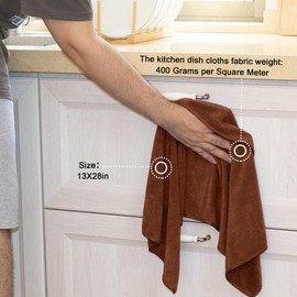 kimteny 13x28 Inches Kitchen Cloth Dish Towels, 400 GSM Premium Dishcloths, Super Absorbent Coral Velvet Microfiber Cleaning Cloths, Fast Drying Rags for Washing Dishes (12 Pack, Brown)