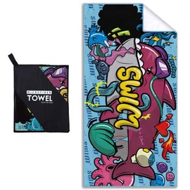 PILIFALA Microfiber Beach Towel, 71"x32" Large Lightweight Sand Free Quick Dry Absorbent Towels for Swim Pool Yoga Travel Camping Vacation Essentials for Adults Women Mens Gifts (Seaworld)