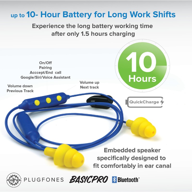 Plugfones Wireless BasicPro Bluetooth, Earplugs, Headphones Shooting OSHA Safety