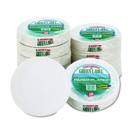 AJM Packaging PP9GREWH 9" White Paper Plates Green Label (10 Packs of 100) (Fоur Paсk)