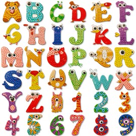 OMDBAGD 36pcs 5D Letter Numbers Diamond Painting Stickers Kits Diamond Art Alphabet Sticker Craft with Gem Tool for Children's DIY Handicraft, Fun Game Kids for Diamonds by Numbers Art Craft