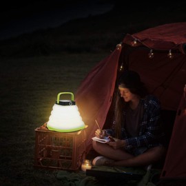 Cikonielf LED Solar Camping Lantern Foldable Portable LED Camping Lamp IP65 Waterproof USB Camping Light for Fishing Outdoor Camping (Green Frame)
