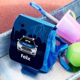 Striefchen® Children's Backpack for Boys with Name Print - Police Motif, blue