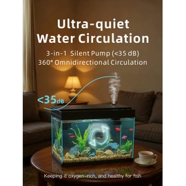Smart Aquarium Fish Tank 2.5 Gallon Fish Bowl with Humidifier 7 Color Auto-Looping Light 3 in 1 Quiet Pump, Temperature Display and Self Cleaning System for Home, Office, and Decor