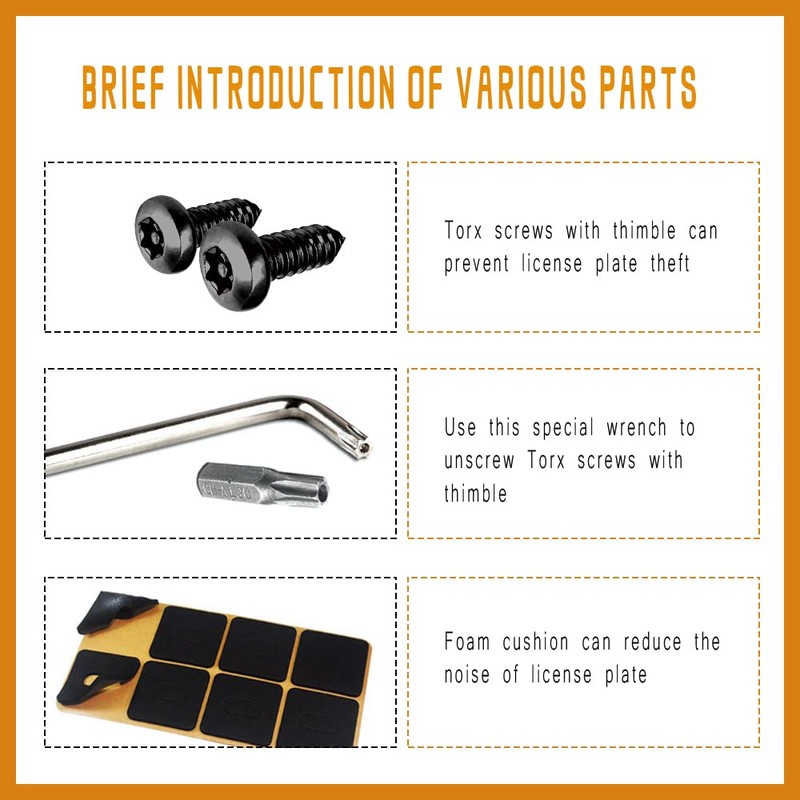 4 Set Black Anti Theft License Plate Screws Kits, Rustproof