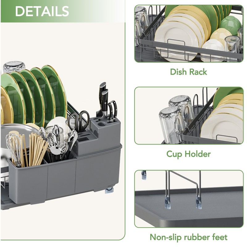 ROTTOGOON Expandable Dish Drying Rack,Multifunctional Adjustable Dish Drainer with Swivel
