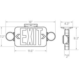 HUBBELL CCR, Remote Compatible Combination Outdoor Emergency Light and Red Letter Exit Sign, with 120/277VAC, 60Hz Input, 2 Fully Adjustable LED Lamps, 18 in x 2 in x 8.2 in, White