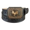Cinturón Vaquero Grabado Petatillo Hebilla De Gallo 100%piel