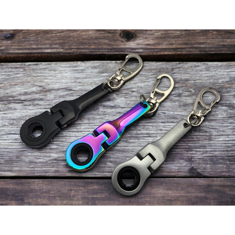 GT//Rotors 10mm Black Ratchet Wrench Keychain Key Ring (Black with