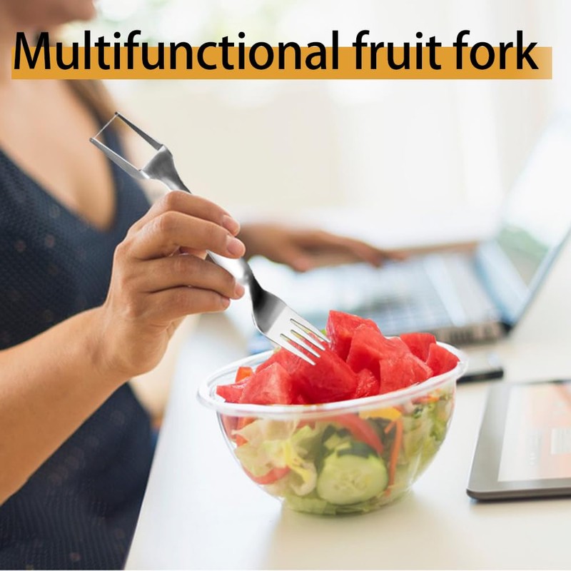 Watermelon Fork Slicer Cutter, Stainless Steel 2-in-1, Portable Watermelon Fork