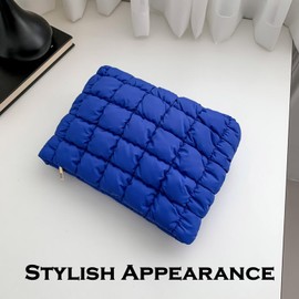 HFLZBRO Puffy Quilted Makeup Bag, Cosmetic Bag, Travel Toiletry Organizer Pouch, Clutch for Women, blue, Puffy Quilted Makeup Bag