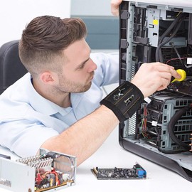 LATME Magnetic Wristband with 15 Strong Magnets for Holding Screws Nails Drill Bits-Best Armband Tool for DIY Handyman Unique Gifts for Men (Black)