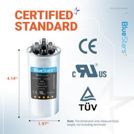 [2025 Upgraded] BlueStars 30+5 MFD 30/5 uF 370-440 Volt Volts Round Dual Run Capacitor CBB65 CBB65B Replacement Part - Air Conditioner Capacitors for AC Motor Run or Fan Start or Condenser Straight