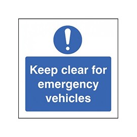 Caledonia Signs 11633F Keep Clear for Emergency Vehicles Sign, Rigid Plastic, F: 200 mm x 200 mm