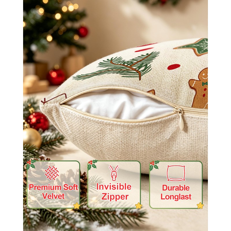 Christmas Pillow Covers (2, Forest Gingerbread, 18×18)