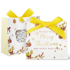 Pack of 12 Small Christmas Gift Bags with Silk Ribbons 13 x 11.5 x 5.5 cm Merry Christmas Gift Bags Gift Bags for New Year's Eve Birthday Celebration Party New Year Gift (White)