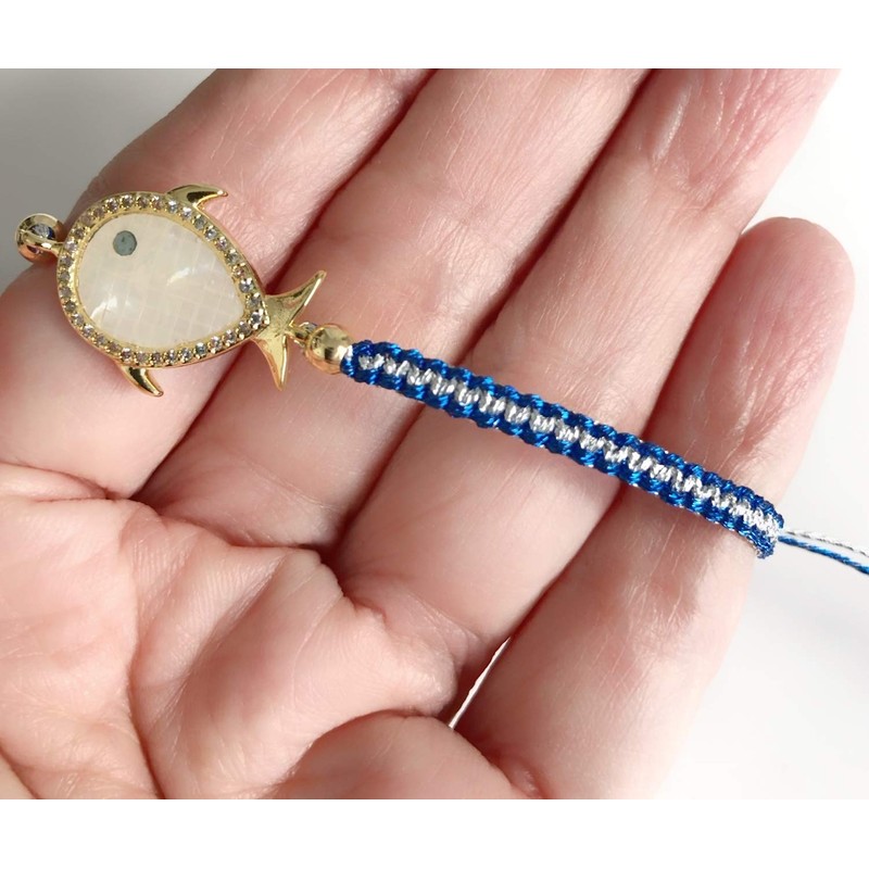 Summer Beach Fish Charm Macrame Silver Bracelet