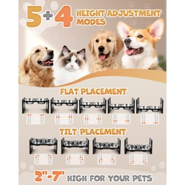 Jovrun Elevated Dog Bowls - Adjustable Stand with Non-Slip Feet, Bamboo & Stainless Steel for Small Dogs & Cats