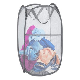 Aplter Mesh Pop Up Laundry Basket Portable Laundry Hamper with Strong Handle Foldable Dirty Clothes Hamper for Cruise, Travel, RV (Grey - 1 Pack)