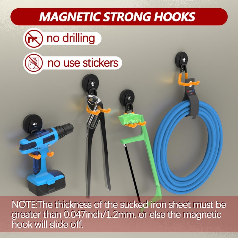 3-H Magnet Hooks Heavy Duty 4 Pack Without Drill -