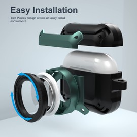 Valkit Compatible Airpods 3 Case and AirTags Case Cover, 2 in 1 Rugged Protective Airpods 3rd Generation Case for Men Women with Keychain Shockproof Skin for Airpods 3 Gen and Airtags, Black/Green