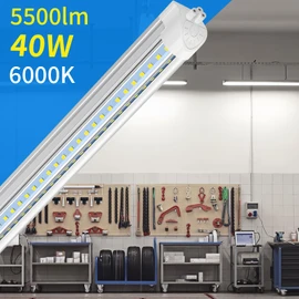 SHOPLED 4FT LED Shop Light, 40W 5500LM 6000K Cool White, V Shape, Linkable T8 LED Tube Lights 4FT, 4 Foot Shop Lights for Workshop, Plug and Play, 4 Pack
