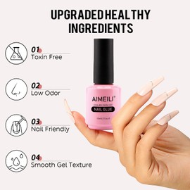 AIMEILI Hema Free 2 in 1 Nail Glue and Base Gel 15ML for Acrylic Nails, Cruelty Free, Vegan, Strong Nail Glue Gel for False Nails