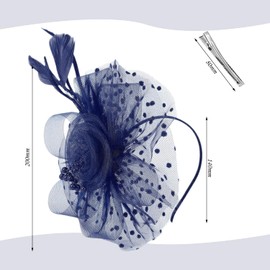 RELKLYU 1 x women's headband, feather net headband, retro headband, clothing accessories, suitable for weddings, dances, cocktail parties., navy, 1 pc. (pack of 1)