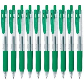 Zebra Sarasa Clip 0.4 Retractable Gel Ink Pen, Rubber Grip, 0.4mm, Green Ink, Value Set of 10