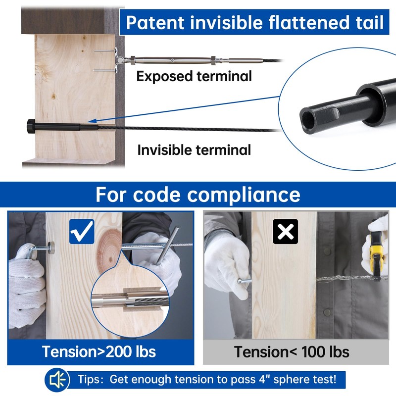 [Patent] Muzata 20 Pack 1/8" Black Invisible Cable Railing Kit