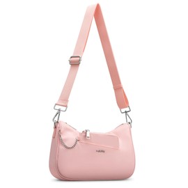 Vulkitty Nylon Crescent Bag Trendy Design Crescent Crossbody Bags for Women Small Shoulder Bag with Coin Pouch & Adjustable Strap, Pink