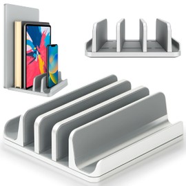 Elestoria Multiple Laptop Holder Vertical – Laptop Vertical Stand Holds 5 Devices, Fits All MacBooks Laptops Tablets and Mobiles (up to 17.3”). Closed Upright Vertical Laptop Stand for Desk