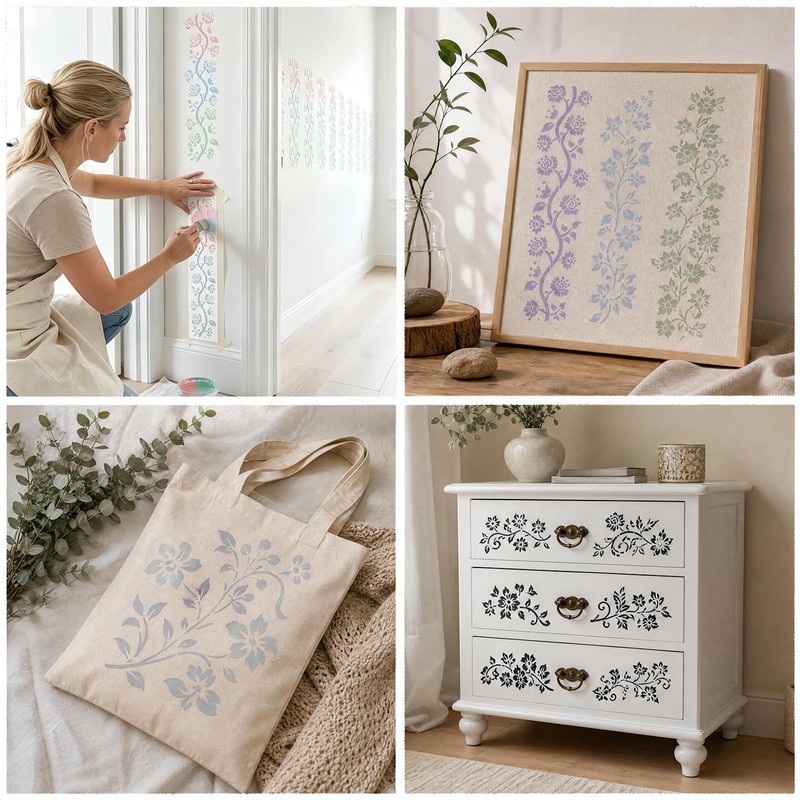 12Pcs Floral Border Stencils for Painting, Craft Paint Template 12