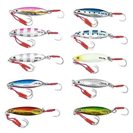 OHF Metal Jig Set 10g 15g 20g 30g 40g Metal Jig Set with Assist Hooks 10-Piece Set Slow Jigging (20g/10-Piece Set)
