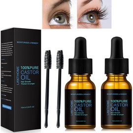 Castor Oil, Hair Growth Oil for Eyebrows,Eyelashes, Pure Cold Pressed Castor Oil, Hair Growth Serum with Eyelash Brush, Nourishes and Hydrates, Dry Hair Skin Care Essential Oil (2pc)