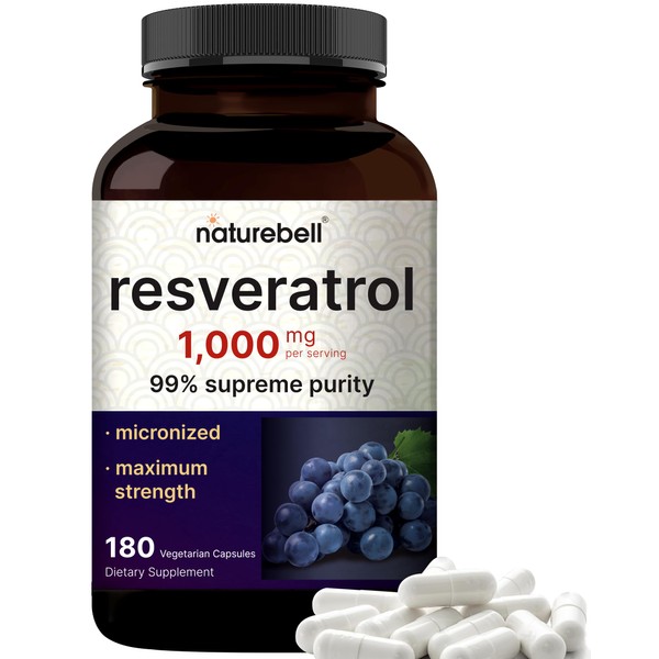 NatureBell Resveratrol Supplement 1000mg Per Serving, 180 Veggie Capsules, 99% Pure Trans-Resveratrol, Antioxidant for Healthy Aging, Brain & Heart Support – Non-GMO