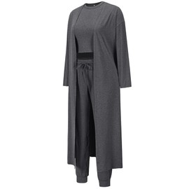 Les umes Women's 3 Piece Tracksuit Set Cardigan Open Front Tank Tops Palazzo Pants Lounge Set, gray