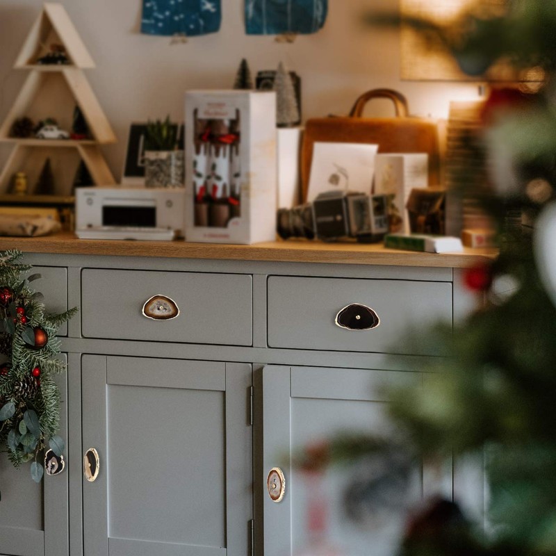 Mornajina 6 Packs Drawer Cabinet Knobs Natural Agate Pull Handles