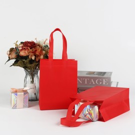 JCBZAMZ 25Pcs Red Small Gift Bags,5.9x3.5x8 Inch Gift Bags bulk,Non-woven Bags for Birthday,Baby Shower,Crafts,Christmas,Party Supplies