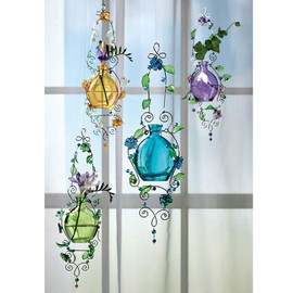 Set of Four Glass Rooter Hanging Vases - Pastel Glass Planter - Home and Garden Décor