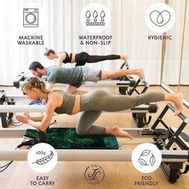 Pilates Reformer MatPilates Reformer Machine TowelExercise MatFitness Gym MatMini Alfombrilla de yoga de viaje de goma negra, peso ligero, antideslizante, portátil, con bolsa de transporte, calcetines