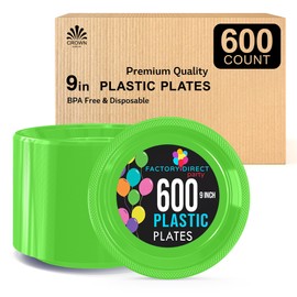 Exquisite 9 Inch Lime Green Plastic Plates - 600 Count - Solid Color Disposable Plates - Lime Green Dinner Party Plates For All Occasions - Lime Green Plastic Party Plates For Parties