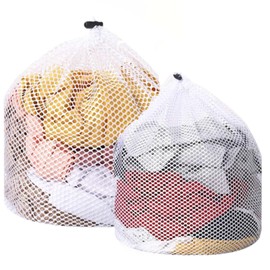 2Pcs Drawstring Laundry Bag Sturdy Coarse Mesh Bags Reusable Laundry Bag Heavy Duty Dirty Clothes Washing for Travel, Delicates, Toy Storage